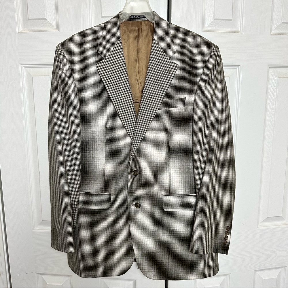 Lauren Ralph Lauren Silk Wool Houndstooth Sport Coat Blazer Jacket Academia 42L
